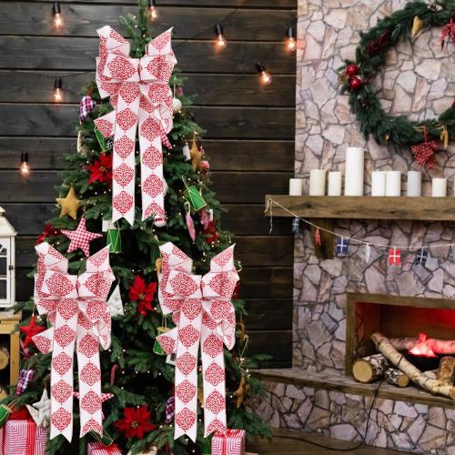 Christmas handmade bow Christmas home decoration pendant imitation hemp lock edge printing ribbon bow