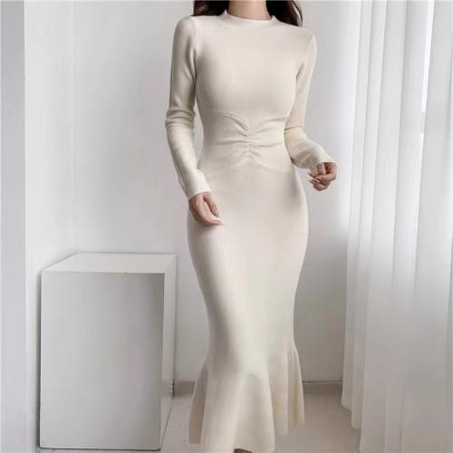 Fashion Tight Waist Knitted dress Autumn and Winter New Gentle Style Slim-fit Hip Sweater Skirt