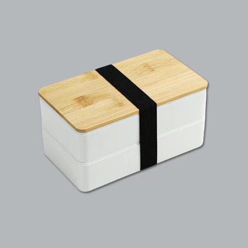 Bamboo Lid Double Layer Lunch Box Insulation Partition Microwave Heatable Sealed with Tableware