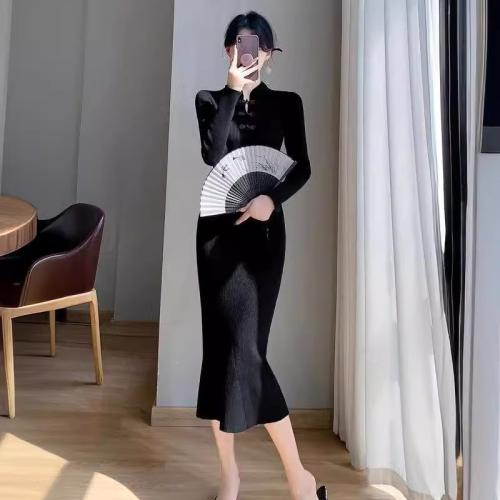 Knitted dress women's autumn and winter slim-fit improved cheongsam skirt sheath fishtail skirt