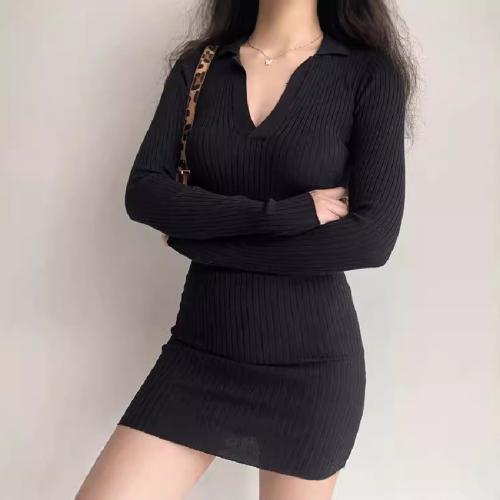 Fashion Slim-fit Lapel Knitted dress Women's Autumn and Winter 2024 New Inner Base Hip Sweater