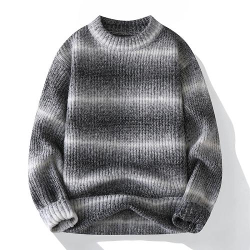 Round Neck Sweater Men's Striped New Casual Loose Base Shirt All-match Lazy Style Sweater Gradient