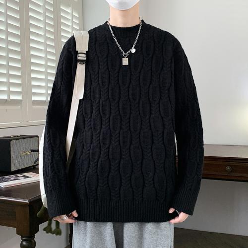 Warm Sweater Thickened Round Neck Solid Color Knitted Sweater Base Loose Twist