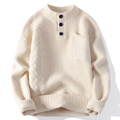 Half-height Zipper Collar Sweater Men's Striped Knitted Base Shirt Trendy Casual Knitted Sweater Top