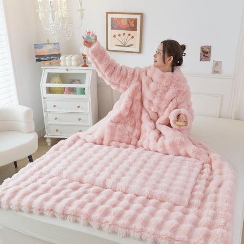 Winter can wear lazy pillow quilt with sleeves wear on quilt imitation rabbit plush car nap blanket