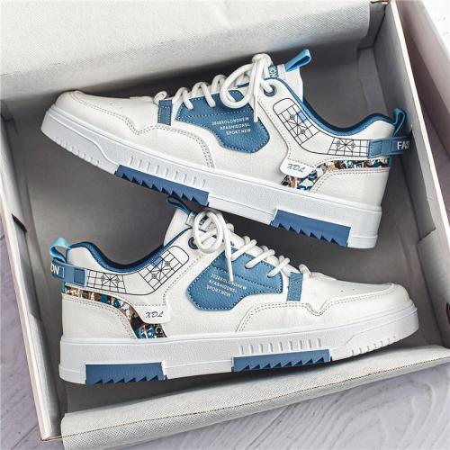 Men's leather sneakers fashionable young students white shoes low-top sports casual