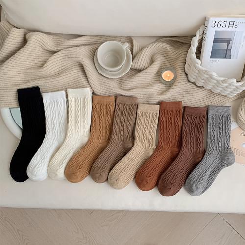 Twist wool socks women's autumn and winter mid-calf length socks fleece-lined thick cashmere stockings