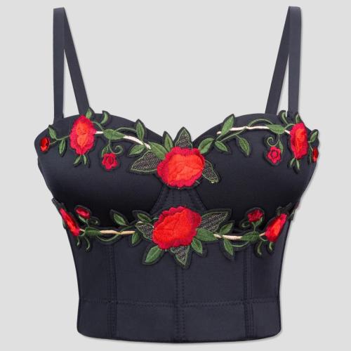 New Flower Embroidery Slim Fishbone Brassiere Beautiful Back Performance Dress Stage Dress