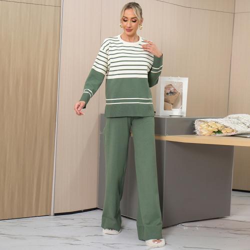 2024 New Striped Knitted Two-piece Crewneck Sweater Loose Casual Fashion suit Women