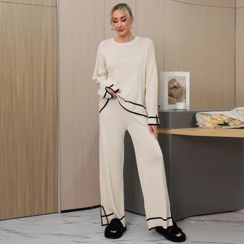 2024 autumn and winter new contrast color slit long sleeve sweater high waist wide leg pants two-piece