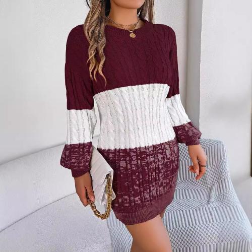 2024 autumn and winter leisure color matching twist lantern sleeve sweater dress