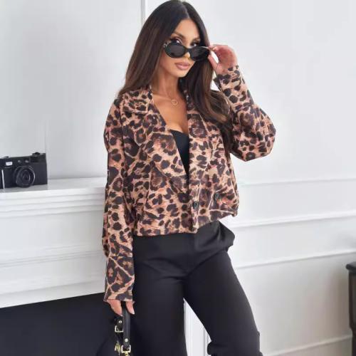 2024 fall/winter slim long sleeve short leopard print suit jacket women