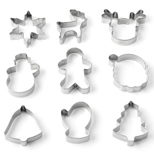 Christmas Series 430 Stainless Steel 9 Piece Set Biscuit Die Snowman Christmas Tree Gingerbread Man Snowflake Gloves