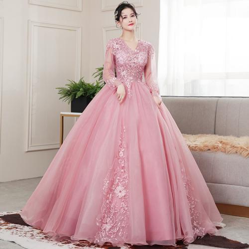 Colored Yarn Dress Stage Tutu Dress Annual Meeting Host Evening Dress Long Performance Dress Female