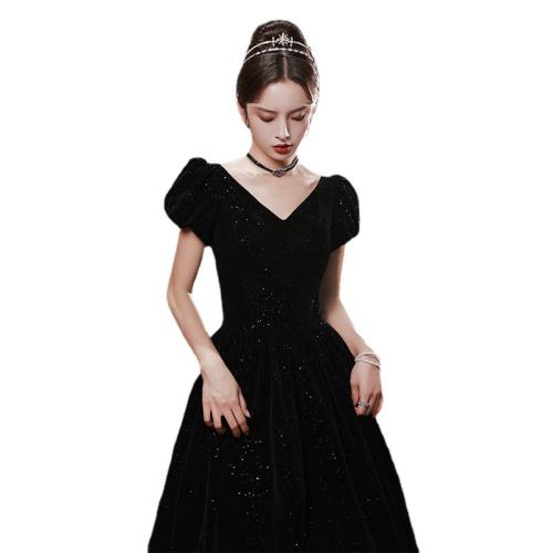 Black Evening Dress 2024 New Annual Meeting Velvet Long Elegant Elegant Art Test Princess Dress Banquet Dress Women