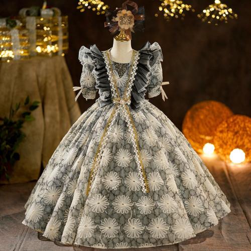 Gray Halloween children's piano fluffy model catwalk host dress birthday court princess dress women's dress