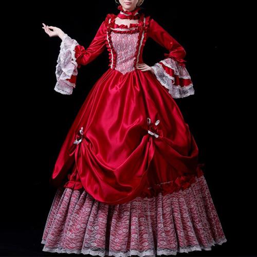 European-style wine red flower Palace Costume retro costume photo portrait party host female dress