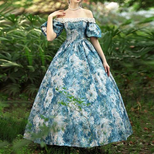 Monet Garden off-shoulder Court oil painting dress French puffy retro floral photo annual performance gown