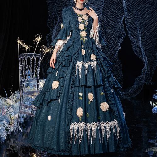 Dark Green Pattern European Princess Dress French Queen's Court Stage Performance Retro Party Photo Catwalk Dress