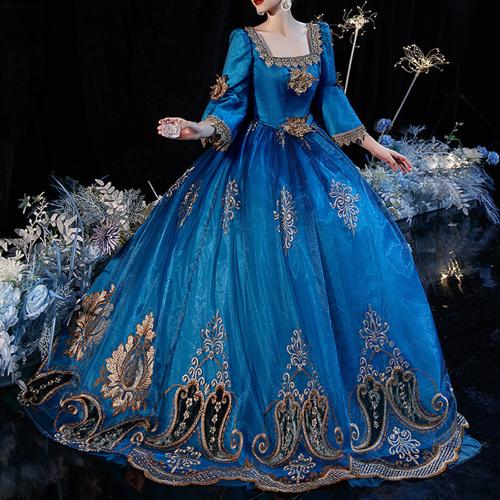 24 New European Court Suit Lake Blue Retro Photo Studio Photo Portrait Drama Performance British Princess Dress