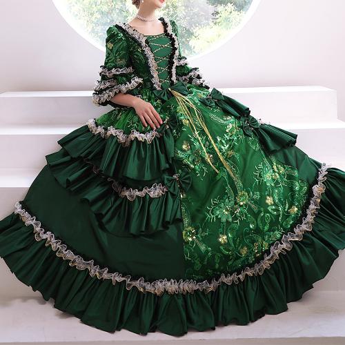 New Dark Green Retro Heavy Industry Palace European Queen Dress Palace Drama Studio Photo Catwalk Performance Dress