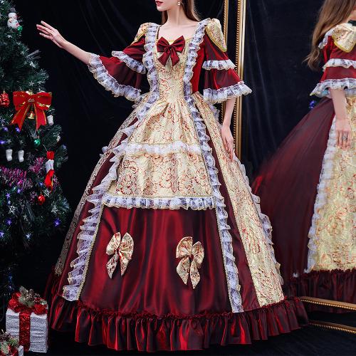 Wine red float parade European court princess dress catwalk photo photo Christmas performance annual meeting dress female