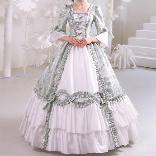 European Style Plain Elegant Pastoral Jacquard Portrait British Style Women's Robe Drama Performance Annual Meeting Court Dress