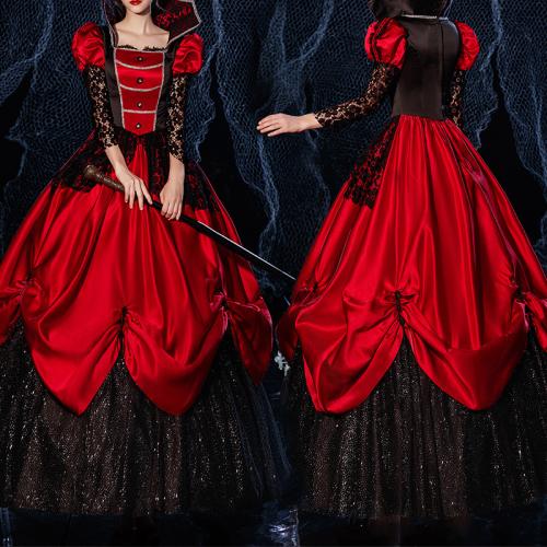 Red and Black stand collar Halloween performance dress drama annual party noble princess dress