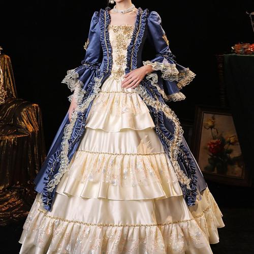 Ladies court suit European Cinderella dress English aristocratic blue court suit Plaid Baroque