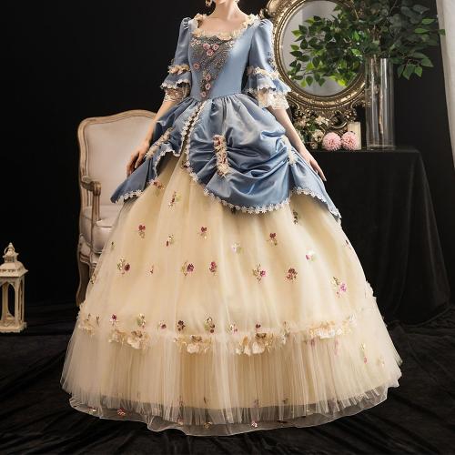 New Costume Fairy Tale Studio Photo Drama Performance Blue Lace Show Girl Dress Romantic Queen Mary