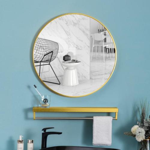 Bathroom Round Mirror Without Punching with Storage Rack Bathroom Wall-mounted Makeup Mirror