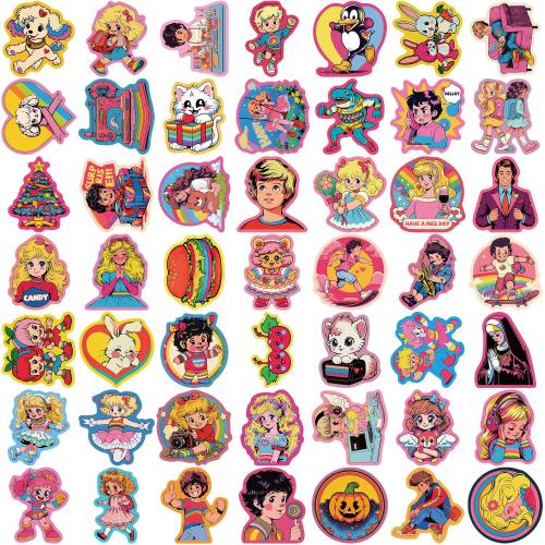 50 Cute Retro Girl Graffiti Stickers Decorative Guitar Laptop Luggage DIY Waterproof Stickers