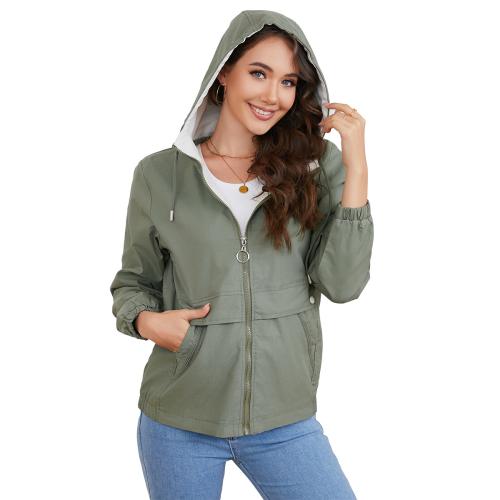 New Hooded Solid Color Coat Women's Long-sleeved Thin Coat Casual