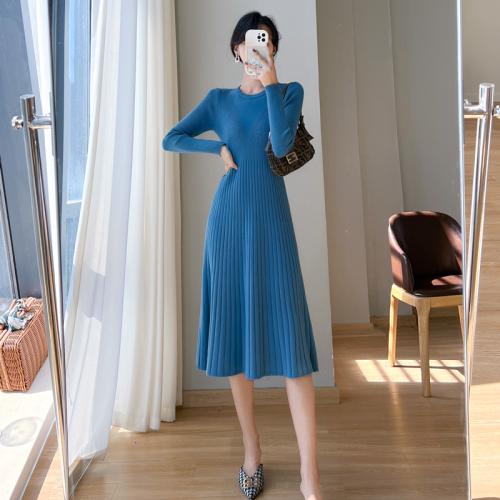 Autumn and winter dress mid-length knee-length sweater dress waist slimming base with A- shaped knitted dress