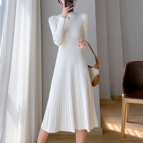 Autumn and Winter New Elegant Half-high Collar Mid-length Over-knee Sweater Skirt Knitted dress