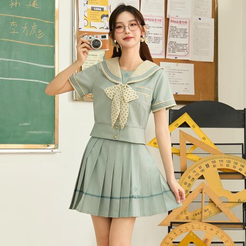 Japanese college style jk uniform skirt suit mint white clever long sleeve pleated skirt student uniform