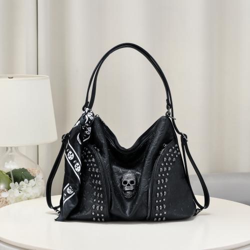 PU Leather Easy Matching Shoulder Bag large capacity skull pattern black PC