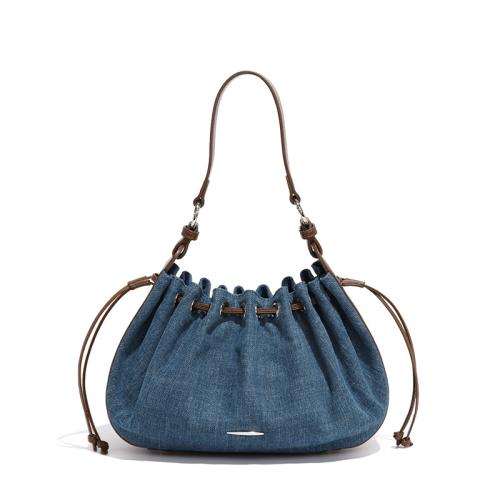 PU Leather & Denim Easy Matching Shoulder Bag blue PC