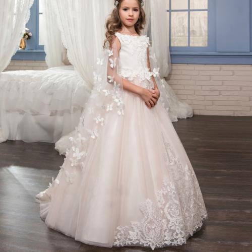 Children's Wedding Dress Butterfly Lace Removable Shawl Performance Birthday Princess Tutu Dress Evening Dress