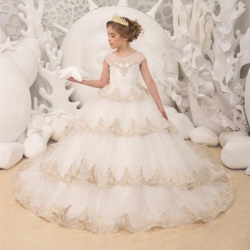 New children's dress girls' piano art exam performance clothing flower girl model catwalk fashion style cake skirt pink