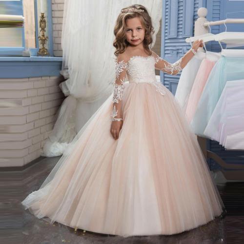 Girls' pettiskirt princess dress flower girl evening dress piano performance wedding dress long tail dress