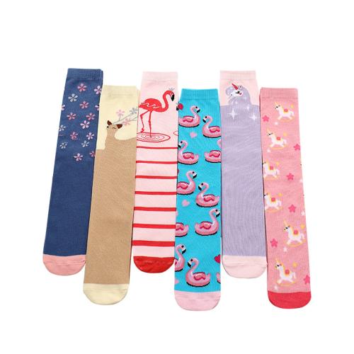 New Flamingo Cartoon Children's Mid-length Socks Straight Non-heel Cotton Girls' Over-the-knee Stockings