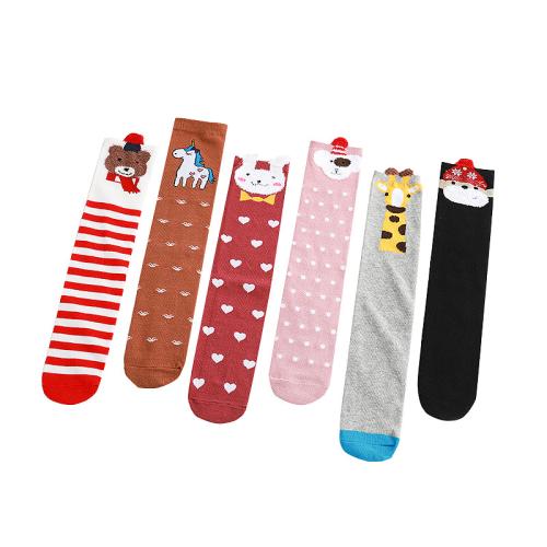 Cartoon socks girls tube socks ins fashion striped cute animal academic style outside wear stockings Cotton