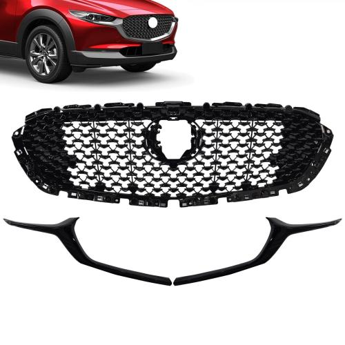 Front Grille And Front Grille Molding Trim For 2020-2023 Mazda CX-30 Gloss Black