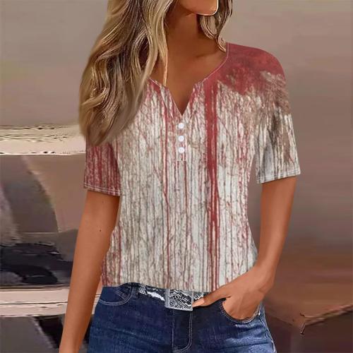 Women's Seven-point Sleeve Button Design Wansheng Theme Printed Loose Top Niche