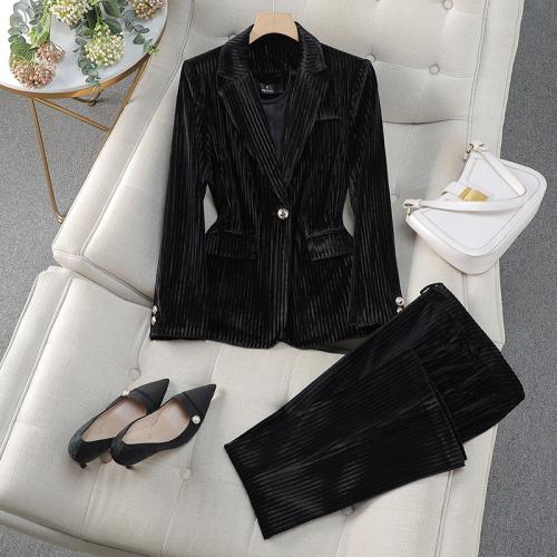 Golden Velvet suit Women's Two-Piece Red Annual Meeting Professional Suit Elegant Fashion Corduroy Velvet