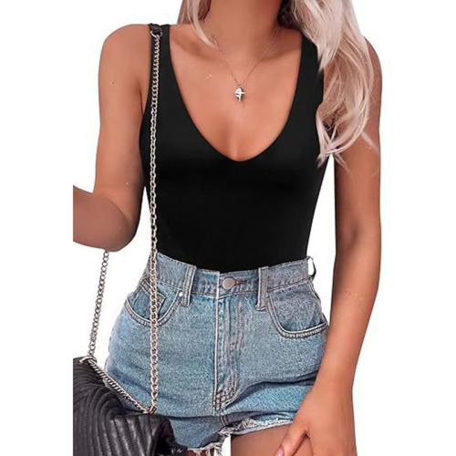 Hot women's jumpsuit sexy deep V-neck backless sleeveless vest tight one-piece top