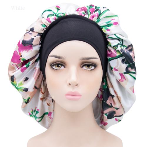 New Printed satin Shower Cap Stretch Wide-brimmed Nightcap Women Fashion