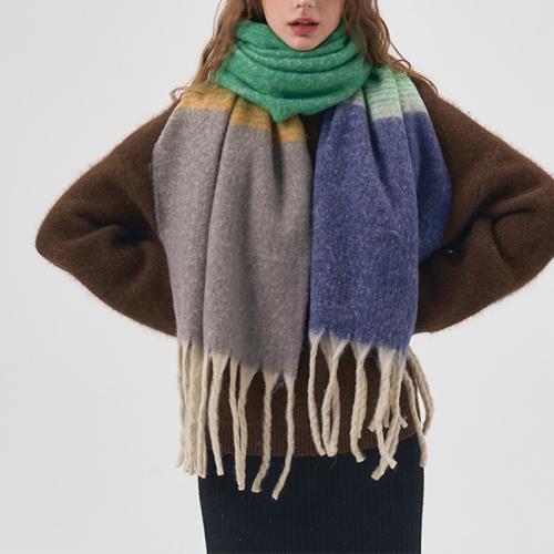 Gradient color matching scarf striped tassel shawl winter cashmere-like outer wear