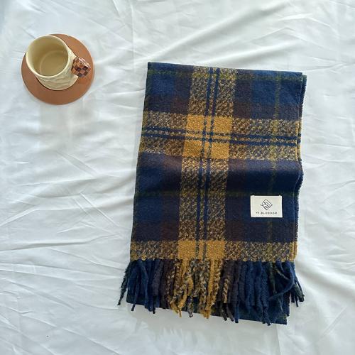 Winter retro contrast color plaid cashmere scarf women's outer wear cold-proof soft shawl multi-color